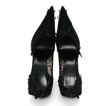 BALENCIAGA Lace Mesh Lingerie Square Bow Knife 80mm Pumps 37.5 Black