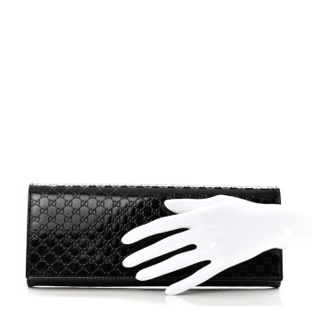 GUCCI Patent Microguccissima Small Broadway Clutch Black