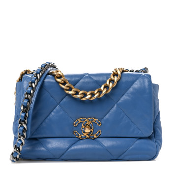 CHANEL Lambskin Quilted Medium Chanel 19 Flap Blue