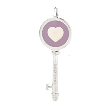 TIFFANY Sterling Silver Enamel Keys Heart Key Pendant Lavender
