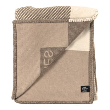 HERMES Wool Cashmere H Riviera Blanket Sable
