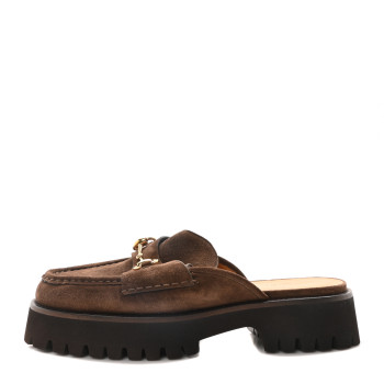 GUCCI Suede Horsebit Platform Mules 40 Washed Brown