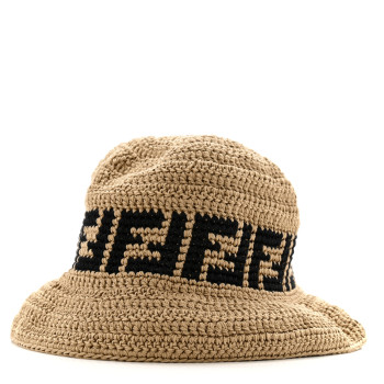 FENDI Cotton FF Woven Bucket Hat S Naturale Black