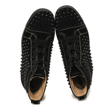 CHRISTIAN LOUBOUTIN Veau Velours Womens Louis Spikes Flat Sneakers 39.5 Black