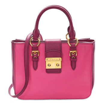 MIU MIU Goatskin Madras Bi-Color Shopping Tote Pink Malva