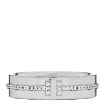 TIFFANY 18K White Gold Diamond Wide T Two Ring 58 8.5