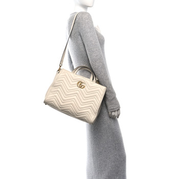 GUCCI Calfskin Matelasse Medium GG Marmont Tote White