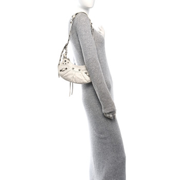 BALENCIAGA Agneau Arena Le Cagole Shoulder Bag XS Optic White