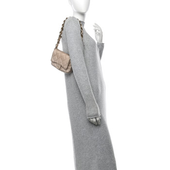 CHANEL Metallic Lambskin Quilted Mini Lacquered Chain Flap Gold