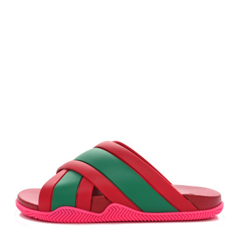 GUCCI Rubber Web Womens Criss Cross Slide Sandals 35 Coral New Shamarock