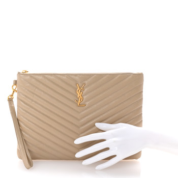 SAINT LAURENT Calfskin Matelasse Monogram Cassandre Tablet Pouch Sea Salt