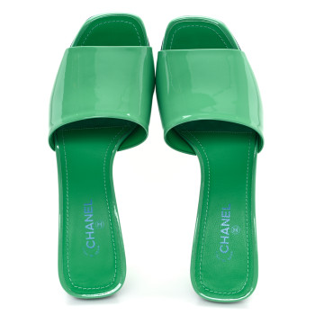 CHANEL Patent CC Mules 37 Green Turquoise