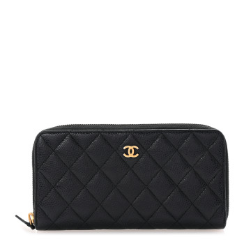 CHANEL Caviar Quilted Large Gusset Zip Around Wallet Black