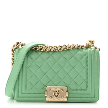 CHANEL Lambskin Quilted Small Boy Flap Green