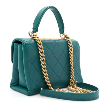 CHANEL Lambskin Quilted Small Trendy Spirit Top Handle Bag Green