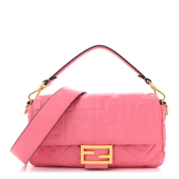 FENDI Nappa FF 1974 Embossed Baguette Rosa Fluo