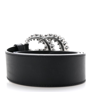 GUCCI Calfskin Crystal Double G 40mm Belt 80 32 Black