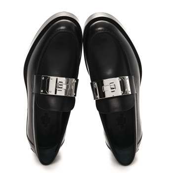 HERMES Calfskin Womens Hot Loafer 37 Black