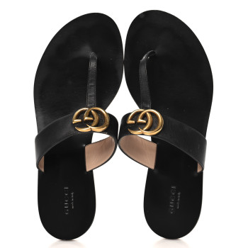 GUCCI Calfskin GG Marmont Thong Sandals 39.5 Black