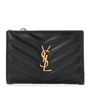 SAINT LAURENT Grain De Poudre Matelasse Chevron Monogram Zipped Two-Part Wallet Black