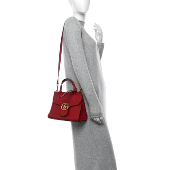 GUCCI Cellarius Calfskin Mini GG Marmont Top Handle Bag Vulcanic Red