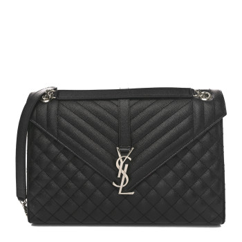 SAINT LAURENT Grain De Poudre Textured Mixed Matelasse Large Triquilt Monogram Satchel Black