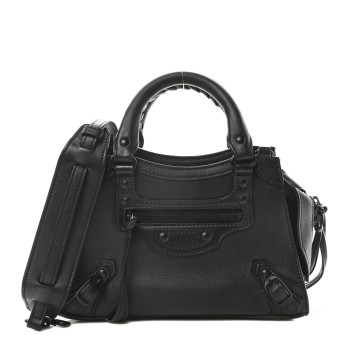 BALENCIAGA Smooth Calfskin Neo Classic Black Hardware Mini City Black
