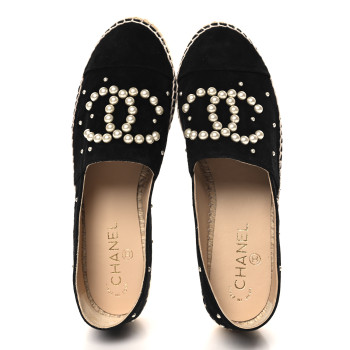 CHANEL Suede Pearl CC Espadrilles 40 Black