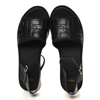 FENDI Nappa FF Embossed Espadrille Platform Sandals 40 Black
