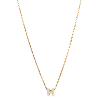 HERMES Lacquered Gold Mini Pop H Pendant Necklace White