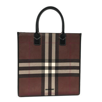 BURBERRY E-Canvas Denny Check Tote Brown