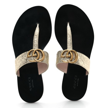 GUCCI Nappa Silk Galassia GG Marmont Thong Flat Sandals 35 Platino
