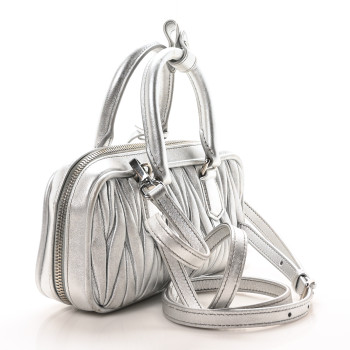 MIU MIU Metallic Nappa Matelasse Mini Arcadie Top Handle Bag Silver