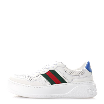 GUCCI Calfskin Web Perforated Womens Platform 55mm Sneakers 38.5 White Bright Splash