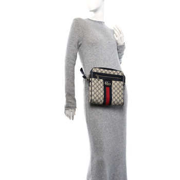 GUCCI GG Supreme Monogram Textured Dollar Calfskin Web Small Ophidia Messenger Bag Beige Blue