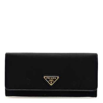 PRADA Tessuto Nylon Soft Calf Continental Flap Wallet Black