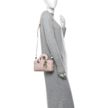 CHRISTIAN DIOR Lambskin Cannage Small Lady D-Joy Rose Poudre