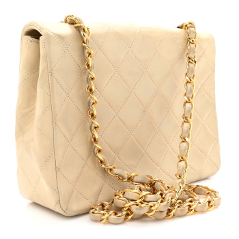 CHANEL Lambskin Quilted Small Single Flap Beige