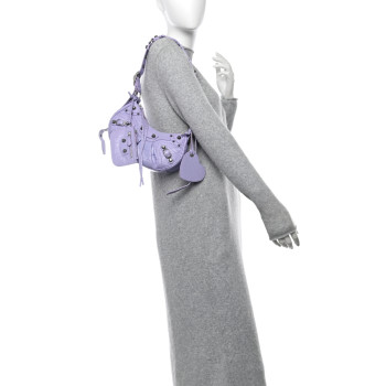 BALENCIAGA Extra Supple Calfskin Crocodile Embossed Le Cagole Shoulder Bag XS Lilac
