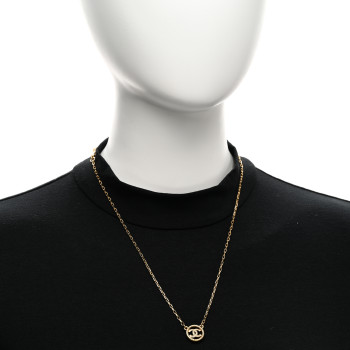 CHANEL Crystal Metal CC Round Pendant Necklace Gold