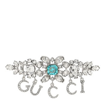 GUCCI Metal Crystal Hairslide Interlocking G Hair Clip Blue