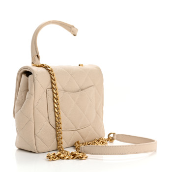 CHANEL Shiny Caviar Quilted Mini Top Handle Flap Ecru