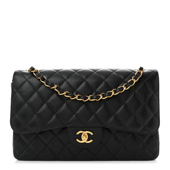 CHANEL Caviar Quilted Jumbo Double Flap Black