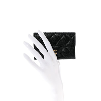 CHANEL Caviar Quilted Flap Card Holder Wallet Black