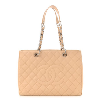 CHANEL Caviar Quilted Grand Shopping Tote GST Beige Clair