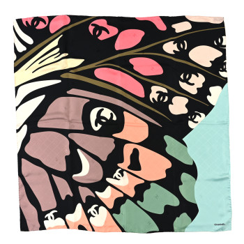 CHANEL Silk CC Butterfly Square Scarf Multicolor