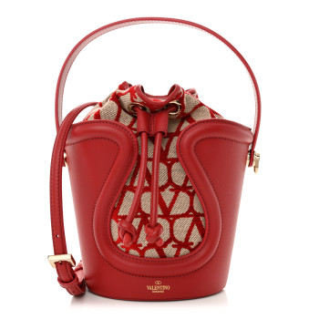 VALENTINO GARAVANI Toile Iconographe Nappa Le Cinquième Bucket Bag Naturale Rosso Valentino