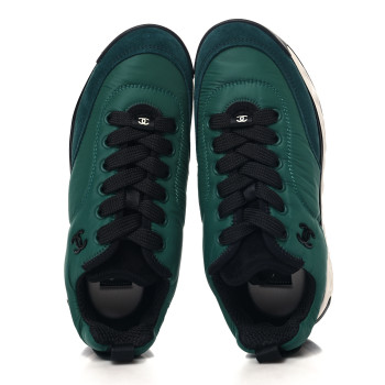 CHANEL Nylon Suede Calfskin CC Sneakers 35.5 Green