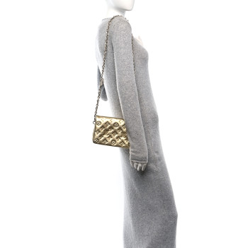 LOUIS VUITTON Metallic Lambskin Embossed Monogram Pochette Coussin Gold