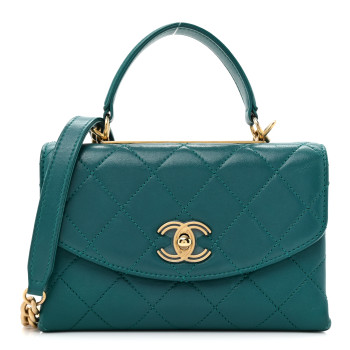 CHANEL Lambskin Quilted Small Trendy Spirit Top Handle Bag Green